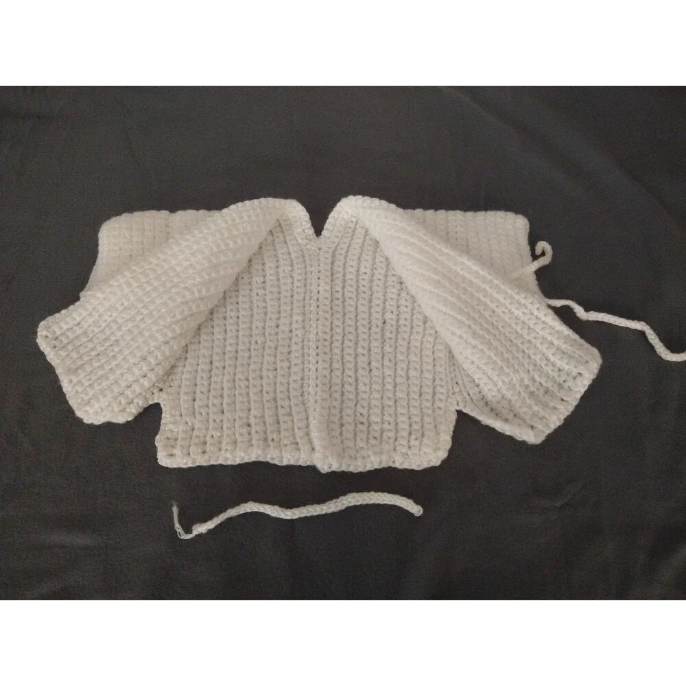 Vintage Handmade Crochet Chunky Knit White Ivory Baby Toddler Sweater cardigan